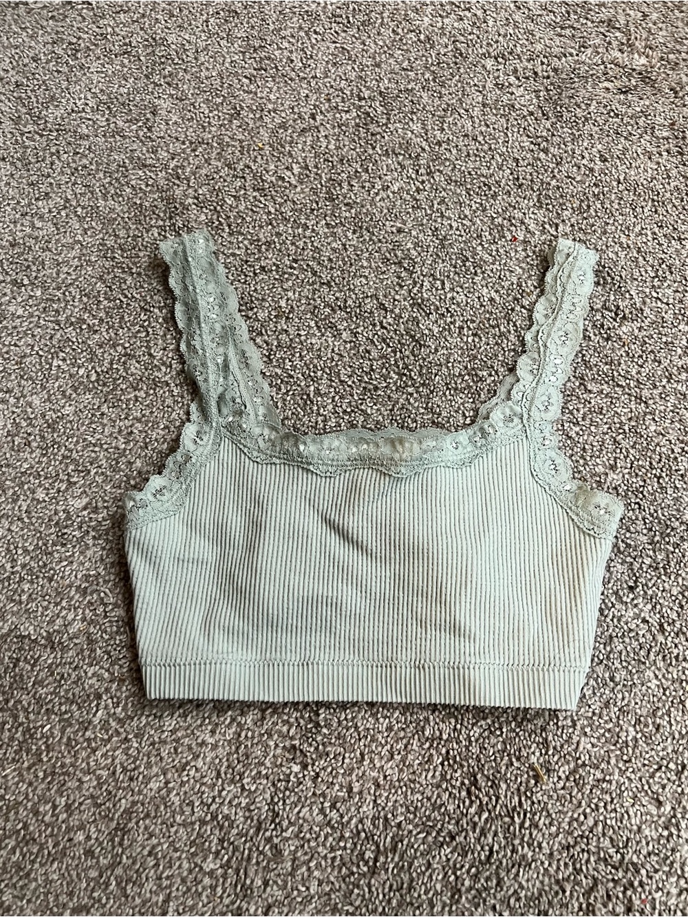 Garage Lace-Trim Ribbed Bralette Top in Sage Green
